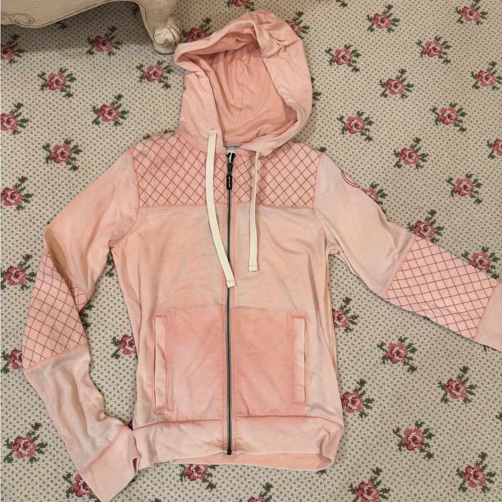 Peace Love World Zip Up Hooded Sweatshirt worn once